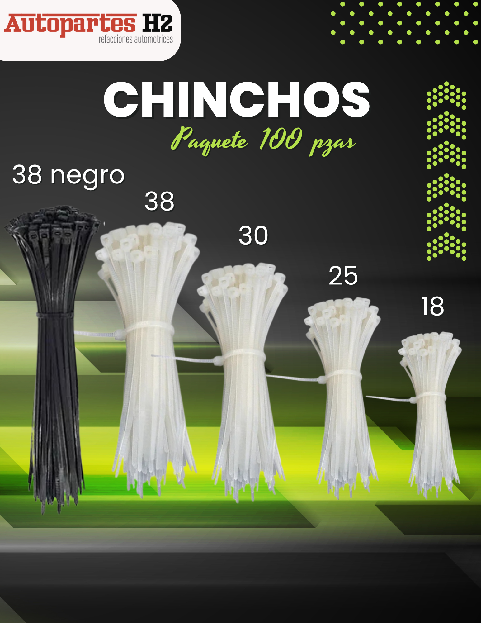 CINCHO DE PLASTICO BLANCO 18 CM PAQUETE 100 PZA